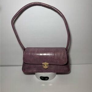 Amazon Purple Croc-Embossed Shoulder Bag
